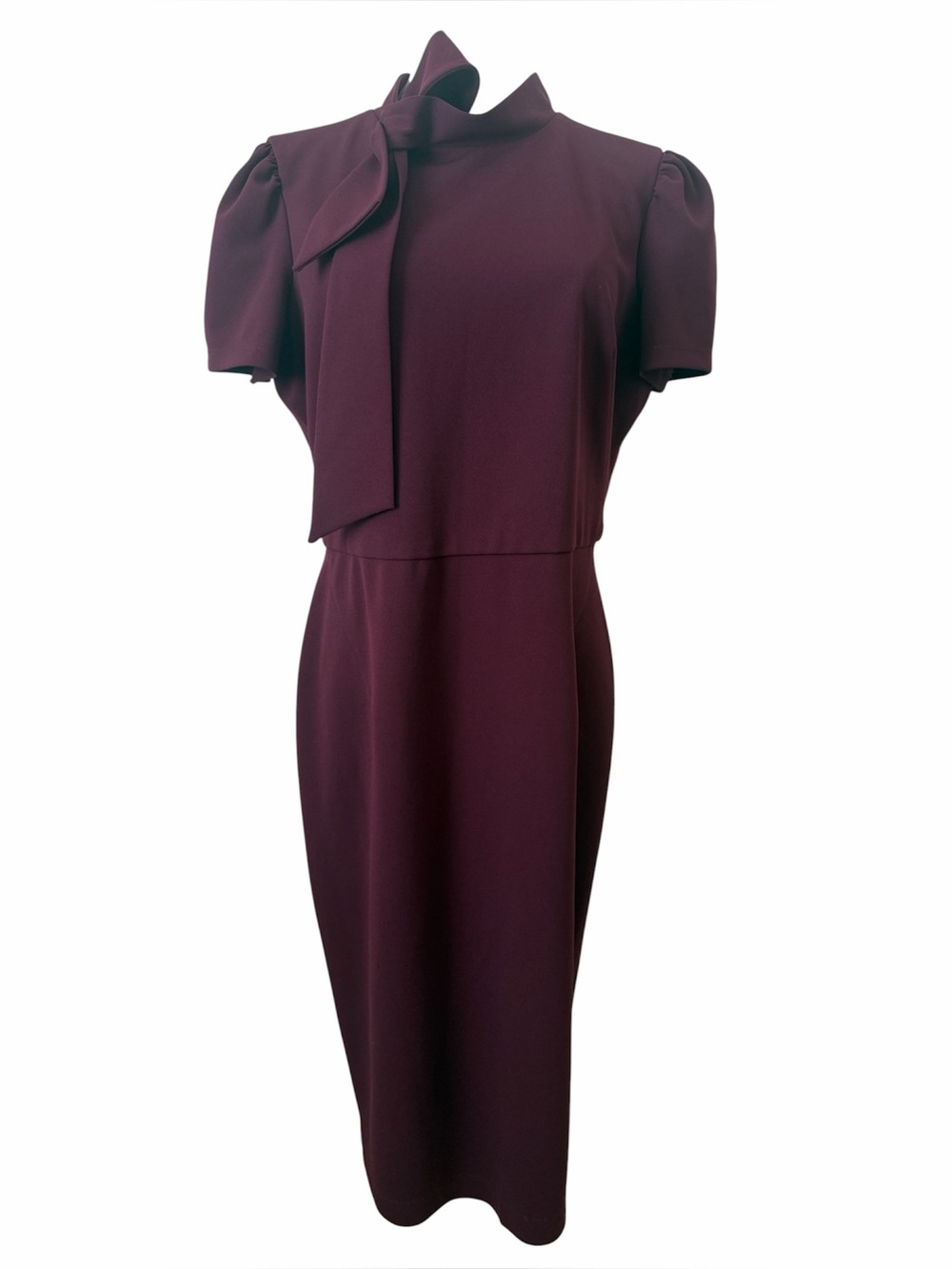Maggy London Wine Red Pusey Bow Tie Neck Midi Sheath Dress Size 12